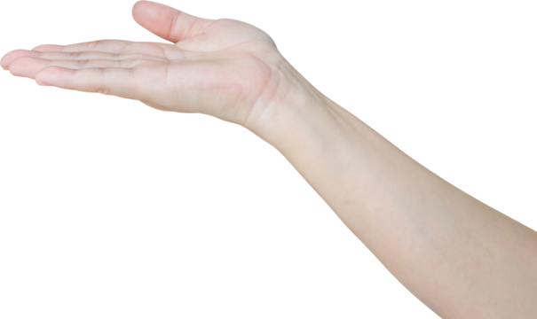 Woman hand gesture holding something isolated on white background