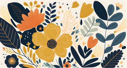 Floral background with flowers and leaves. 