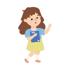 Cute little holding book cartoon vector illustration