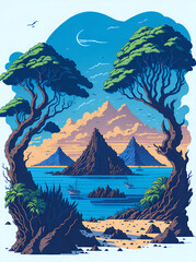 Galapagos islands landscape. AI generated illustration