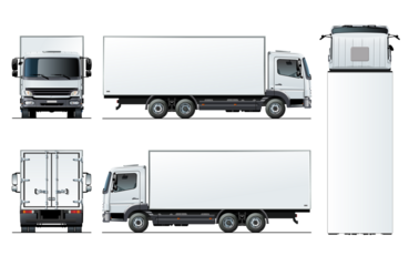 White cargo truck mockup isolated on white. PNG format with transparency