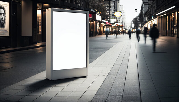 Werbeaufsteller in deiner Stra&szlig;e mit Hintergrundbeleuchtung blanko f&uuml;r Text Freiraum Platzhalter f&uuml;r Werbung, Generative AI 