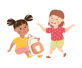 Aggressive bully girl mocking at her classmate. Bad manners, conflict at school, bullying, intimidation of weak cartoon vector illustration