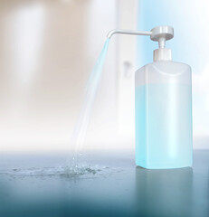 Glass cleaner disinfection plastic bottle with clean liquid for windows.