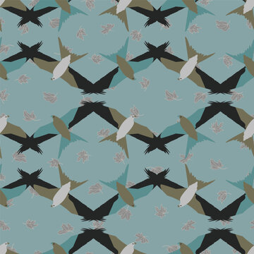 Luxury birds and leaves seamless pattern