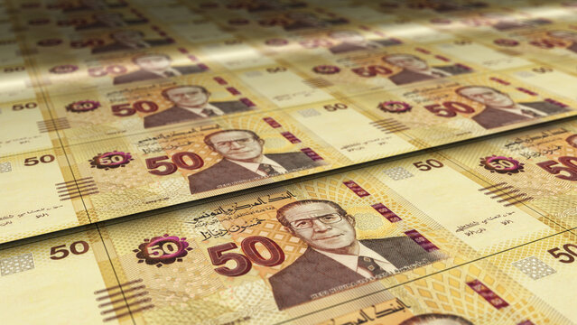 Tunisia Dinar note money printing concept 3d illustration