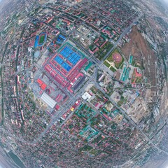 Grozny, Russia. Panorama of the city from the air after sunset. Blue hour. Aerial view