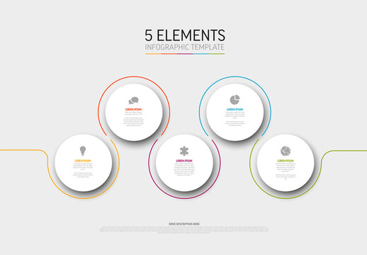 Light infographic template with five circle items elements