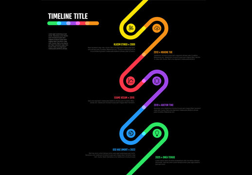 Infographic dark Company Milestones curved thick line Timeline Template