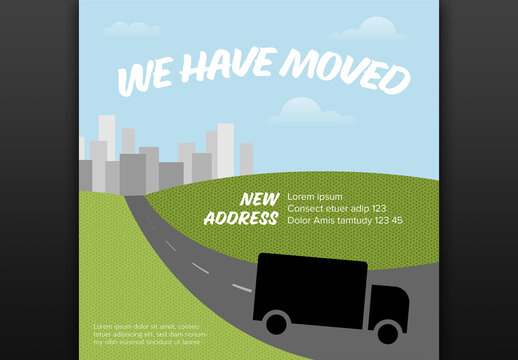 We have moved minimalistic flyer template with nice landscape and car