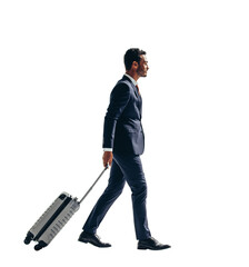 Travelling business man isolated on a transparent background