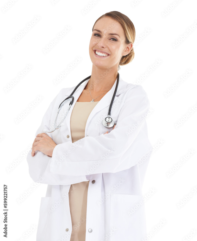 Canvas Prints Trust me with your health. A beautiful female doctor smiling at the camera with her arms folded.