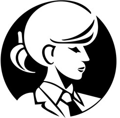 Businesswoman vector illustration in black suit, female entrepreneur logo design 