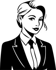 Businesswoman vector illustration in black suit, female entrepreneur logo design 