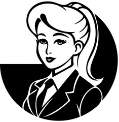 Businesswoman vector illustration in black suit, female entrepreneur logo design 