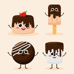 Collection of Chocolate Dessert Characters Illustration