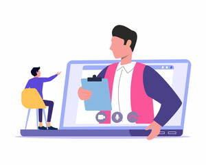 Learn from distance with man teacher, online education The concept of distance or online learning.