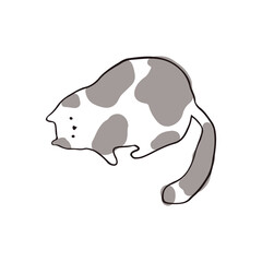 Funny cat in one line sketch style with spots. Vector isolated doodle illustration. Hand drawn cartoon character of cute fat pets. The limited pastel palette is ideal for printing.