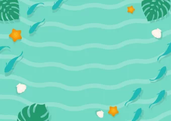 Gardinen 夏のイメージ海と魚とヒトデと貝の背景素材グリーンの海 © GRACE