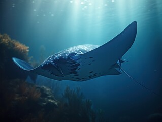 Manta Ray Magic: Stunning Ocean Scene AI Generated Generative AI