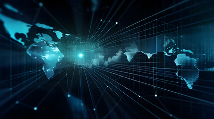 Obraz premium Digitals data stream. Bright, colorful background. Abstract digital network connection technology business. Network connections concept. Big data and cybersecurity. Generative AI