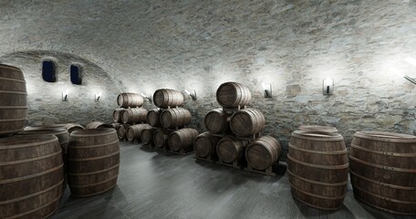 Realistic 3D Render of Wine Cellar