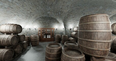 Realistic 3D Render of Wine Cellar