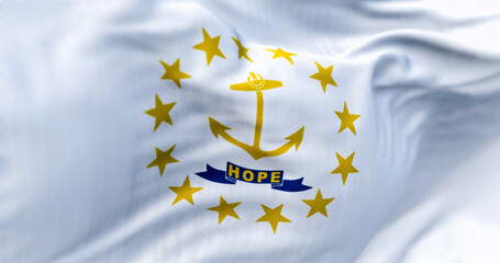 Close-up of the Rhode Island state flag waving