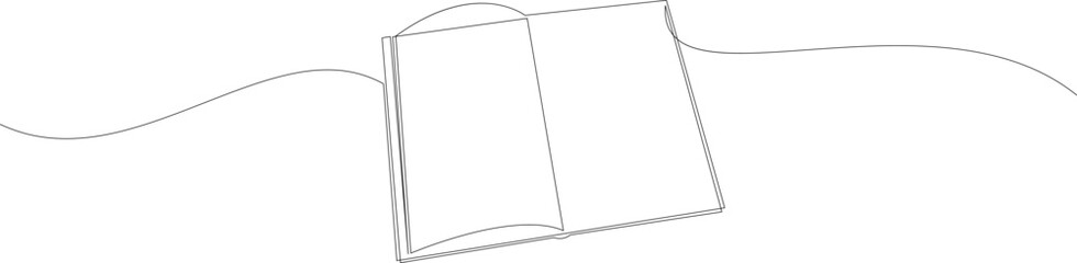 Continuous one line drawing of open book. Education supplies theme. Back to school concept. Vector illustration.