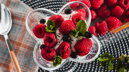 the desert made of fresh raspberries