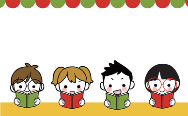 読書週間　子供　イラスト