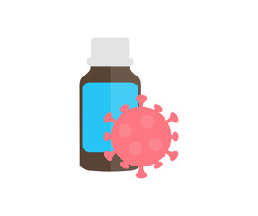 Brown medicine bottle with label and blank and infection virus logo design. Pharmacy treatment, health, medication vitamin vector design and illustration.
