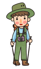 Set of cute cartoon men camping hiking