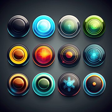 colorful round game button ai generated