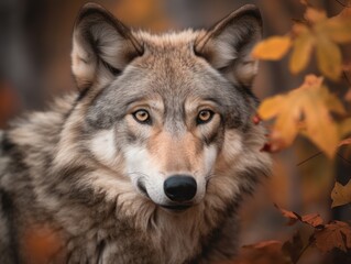 Naklejka na ściany i meble Captivating Gray Wolf in Nature, AI Generated