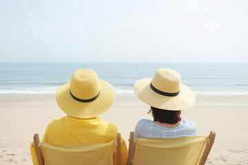 Fototapeta na wymiar a couple sitting on a beach. sweet couple happy relax enjoy love and romantic moment