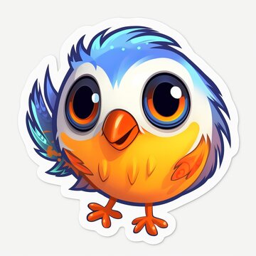 A playful and mischievous chibi Bird sticker with a white background, exuding a sense of fun and cuteness. The chibi Bird is depicted with a bright eyes, and an animated expression, Generative AI