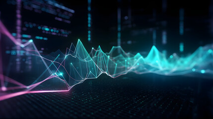 Digitals data stream. Bright, colorful background. Abstract digital network connection technology business. Network connections concept. Big data and cybersecurity. Generative AI