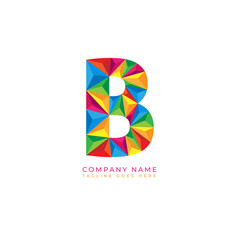 Colorful letter b logo design for business company in low poly art style