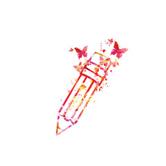 Creative writing and storytelling concept. Pencil with butterflies isolated on white background. Vector illustration. Designing, sketching and hand-drawing. Creating artwork