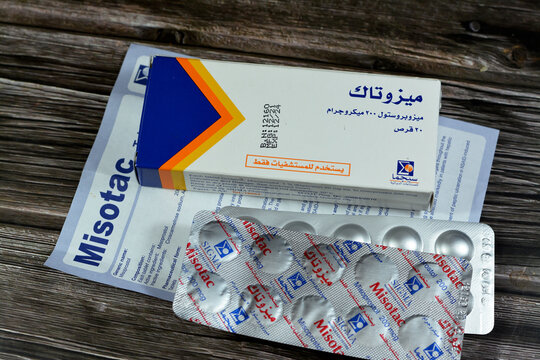 Cairo, Egypt, May 3 2023: Misotac 200 mcg tablets by Sigma for hospital use only contains Misoprostol, a synthetic prostaglandin treat stomach, duodenal ulcer, induce labor, cause an abortion