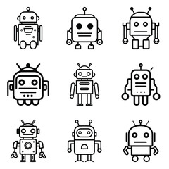 Robots Flat Icon Set Isolated On White Background