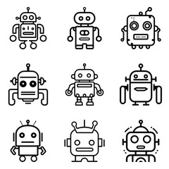 Robots Flat Icon Set Isolated On White Background