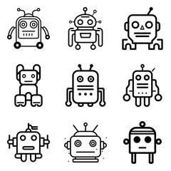 Robots Flat Icon Set Isolated On White Background