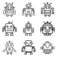 Robots Flat Icon Set Isolated On White Background