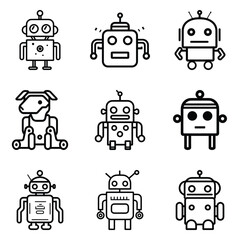 Robots Flat Icon Set Isolated On White Background