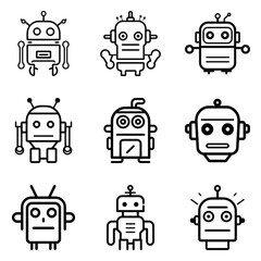 Robots Flat Icon Set Isolated On White Background