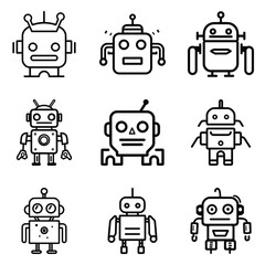 Robots Flat Icon Set Isolated On White Background