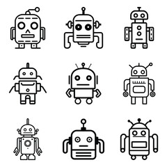 Robots Flat Icon Set Isolated On White Background