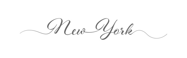 New York. The name of the city is written in a calligraphic handwriting in one line. Flat style